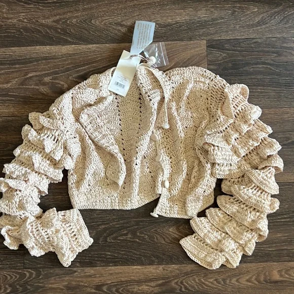 LoveShackFancy Junice Crop Cardigan in Sand